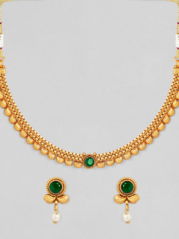 Alluring Green Gold Plated Necklace Set
