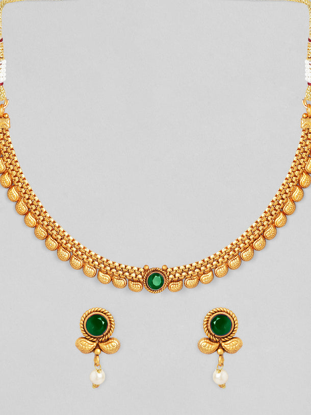 Alluring Green Gold Plated Necklace Set
