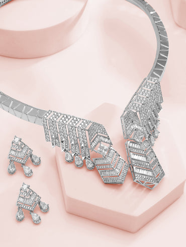 American Diamond Zirconia Collar Statement Necklace Set