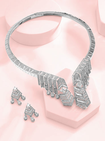 American Diamond Zirconia Collar Statement Necklace Set