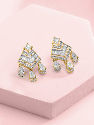 Gold Toned American Diamond Zirconia Geometric Choker Set