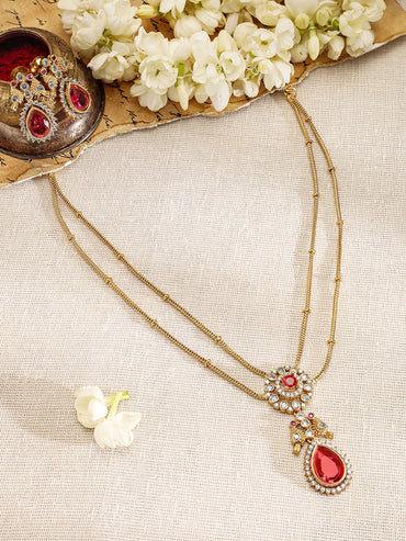 Ruby & American Diamond Zirconia Studded Necklace Set