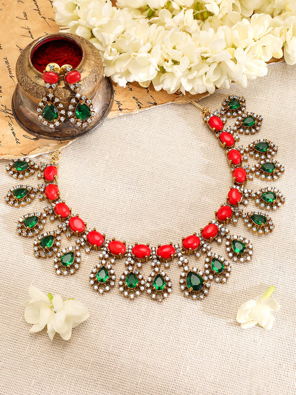 Ruby & Emerald Studded Necklace Set
