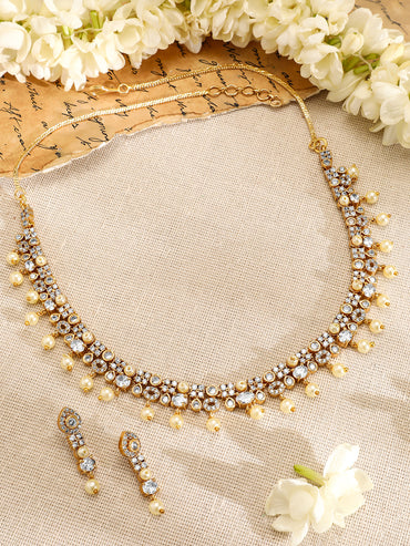 Pearl Beaded American Diamond Zirconia Necklace Set