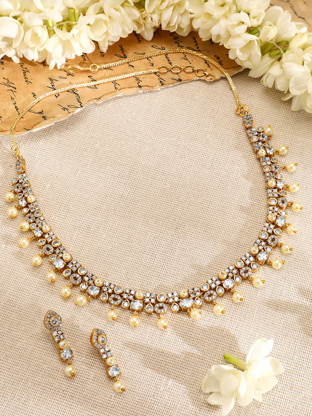 Pearl Beaded American Diamond Zirconia Necklace Set