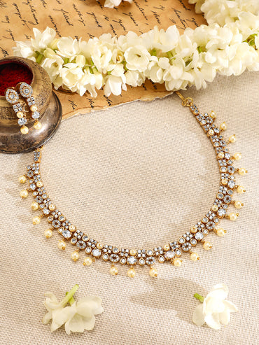 Pearl Beaded American Diamond Zirconia Necklace Set