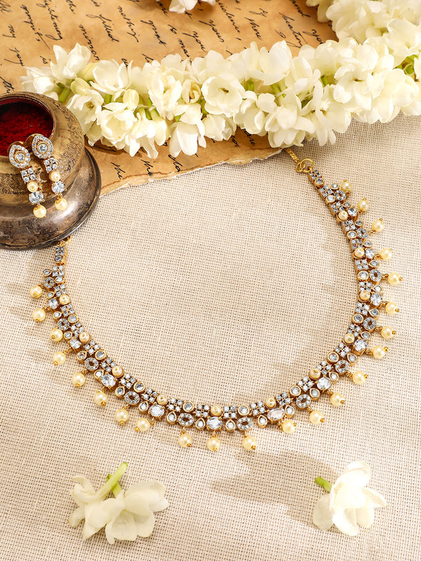 Pearl Beaded American Diamond Zirconia Necklace Set