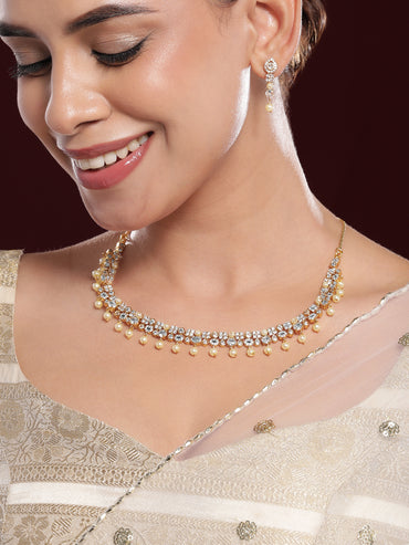 Pearl Beaded American Diamond Zirconia Necklace Set