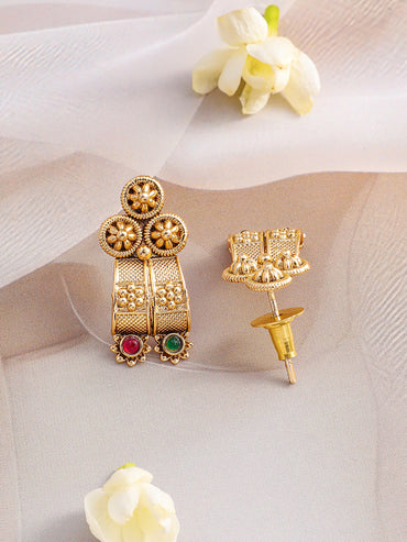 Floral Motif Red & Green Studded Necklace Set