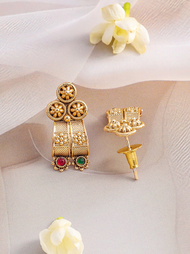 Floral Motif Red & Green Studded Necklace Set