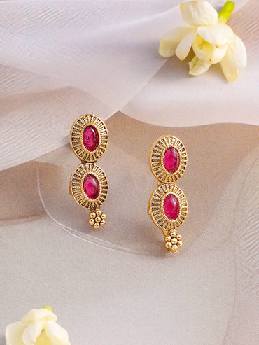 Ruby Pink Studded Golden Necklace Set