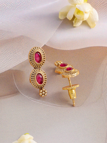 Ruby Pink Studded Golden Necklace Set