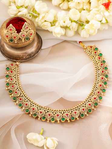 Traditional Golden Engraved Necklace Set