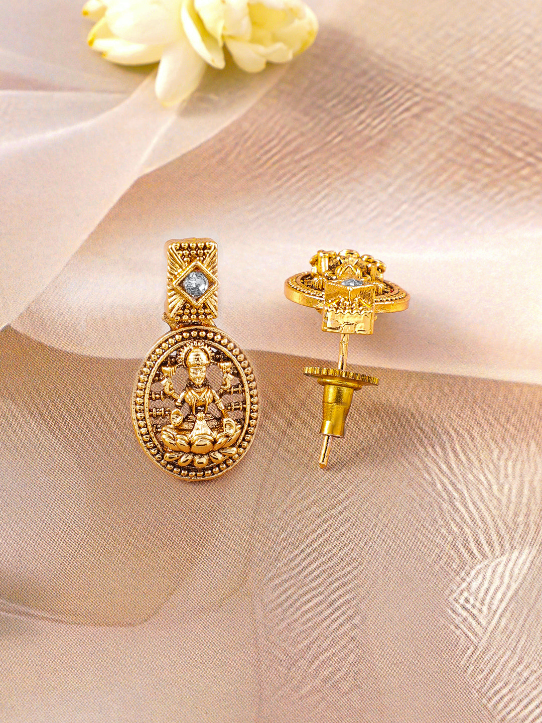 American Diamond Zirconia Laxmi Temple Necklace Set