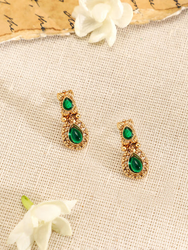 Green Studded teardrop necklace Set