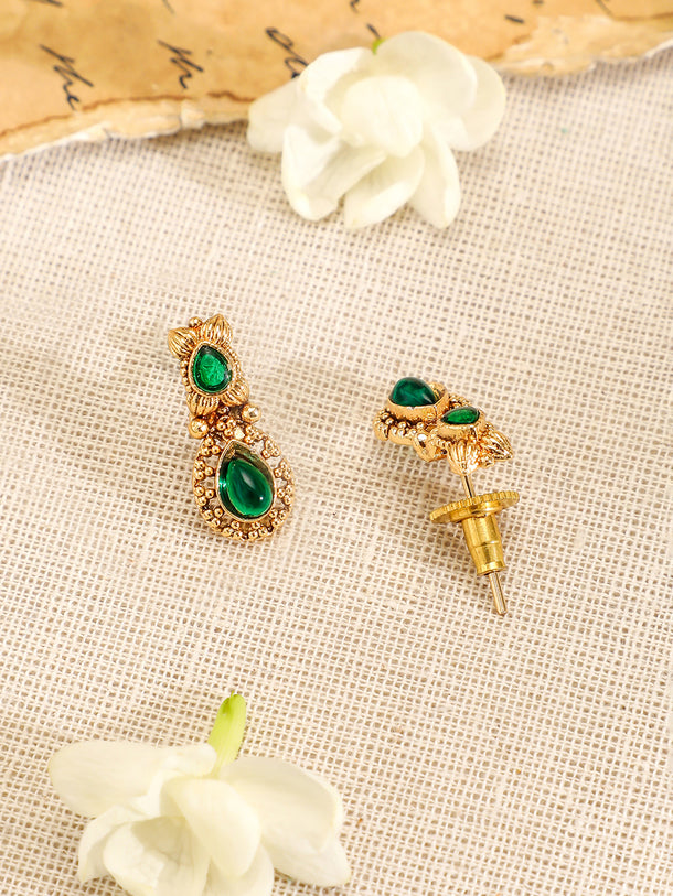 Green Studded teardrop necklace Set