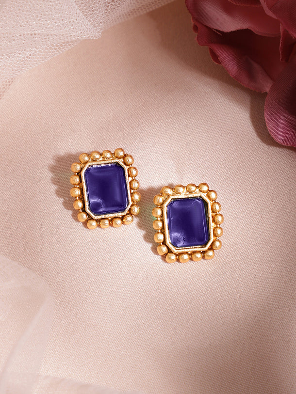 Blue Studded Golden Necklace Set