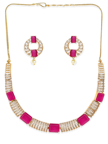 American Diamond Zirconia Pink Cubic Necklace Set