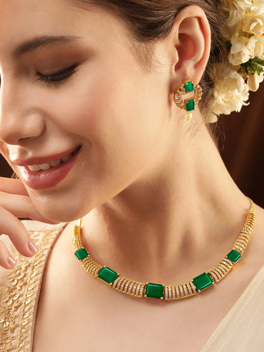 Green & White American Diamond Zirconia Necklace Set