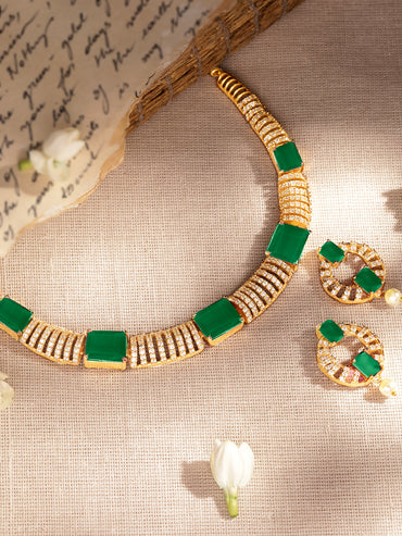 Green & White American Diamond Zirconia Necklace Set