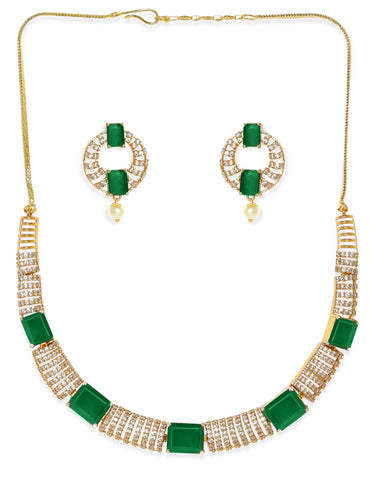 Green & White American Diamond Zirconia Necklace Set