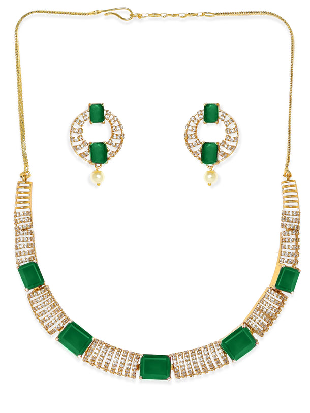 Green & White American Diamond Zirconia Necklace Set