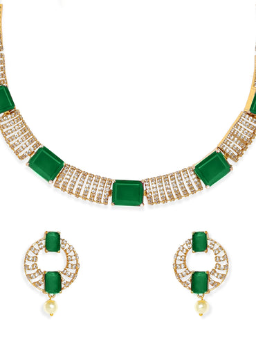 Green & White American Diamond Zirconia Necklace Set