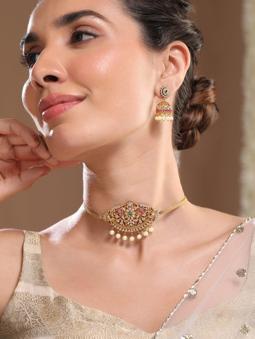 American Diamond Zirconia Necklace With Pearl Drops