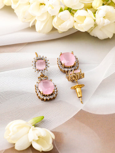 Pink Studded American Diamond Zirconia Necklace Set