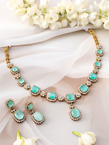 Blue Studded American Diamond Zirconia Necklace Set
