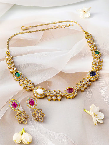 American Diamond Zirconia Multicolor Kundan Choker Set