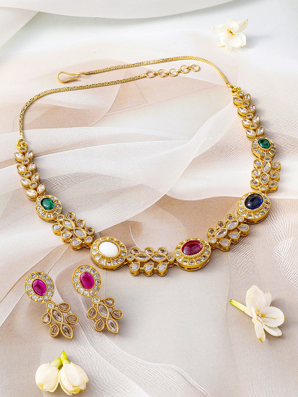 American Diamond Zirconia Multicolor Kundan Choker Set