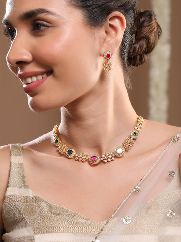 American Diamond Zirconia Multicolor Kundan Choker Set