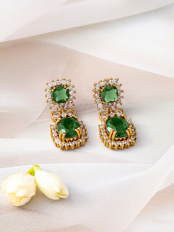 American Diamond Zirconia Emerald Studded Necklace Set