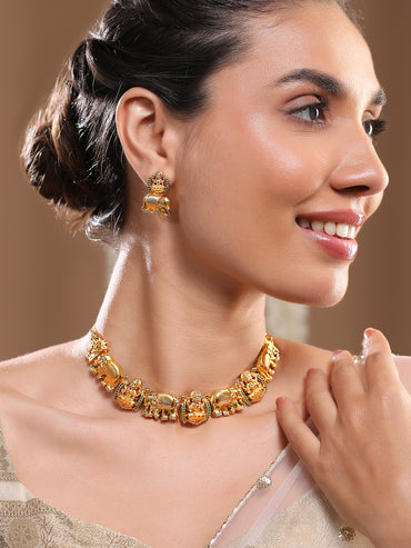 Laxmi & Elephant Motif Gold Choker set