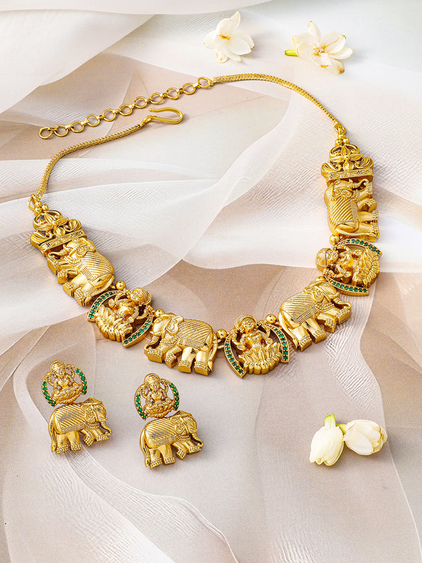 Laxmi & Elephant Motif Gold Choker set