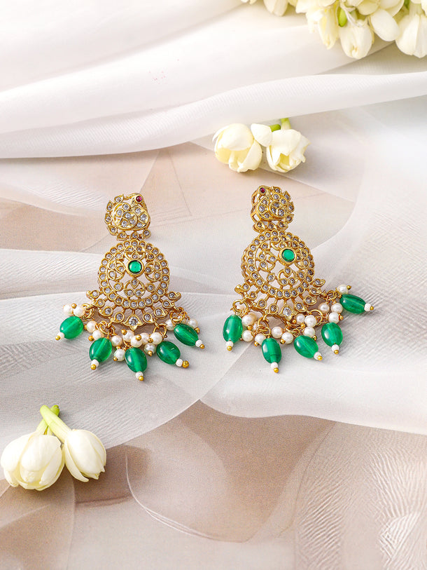 American Diamond Zirconia Green & Pearl Beaded Necklace Set