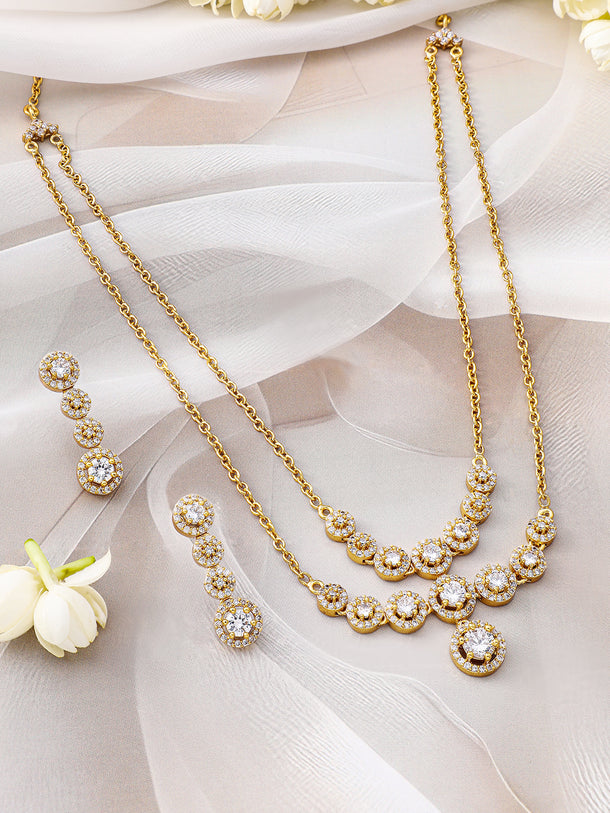 American Diamond Zirconia Layered Gold Necklace Set