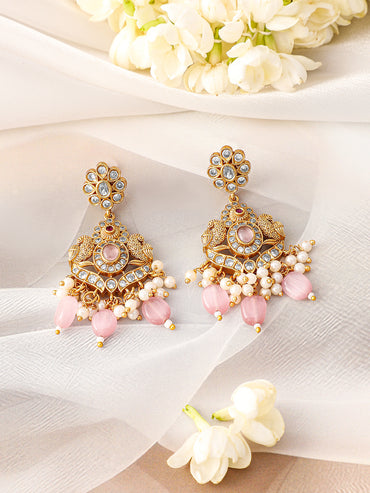 Multicolor Pink Beads Golden Necklace Set