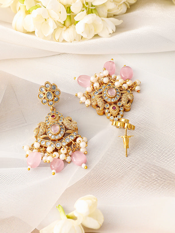 Multicolor Pink Beads Golden Necklace Set