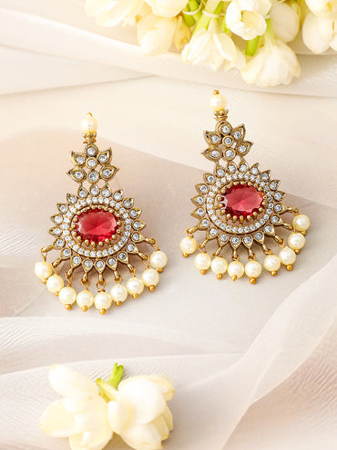 American Diamond Zirconia Ruby pearl Necklace Set