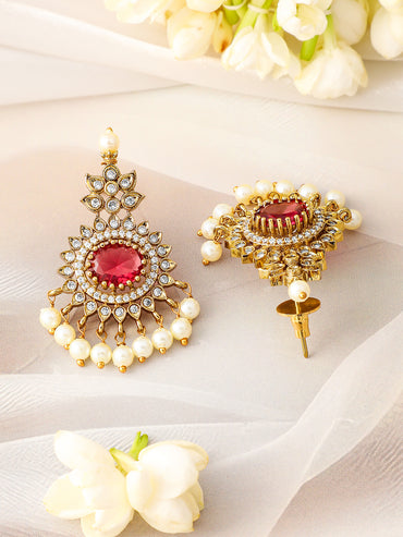American Diamond Zirconia Ruby pearl Necklace Set
