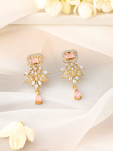 Pink American Diamond Zirconia Pearl Necklace Set