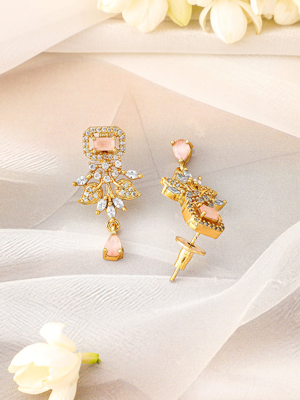 Pink American Diamond Zirconia Pearl Necklace Set