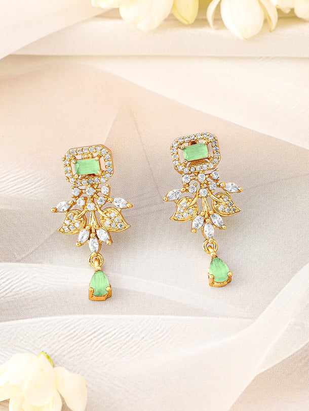American Diamond Zirconia Green Floral Necklace Set