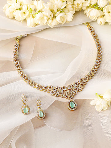 American Diamond Zirconia Green Drop necklace Set