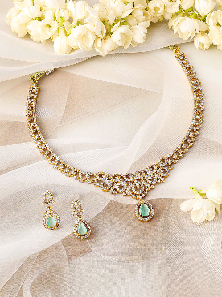 American Diamond Zirconia Green Drop necklace Set