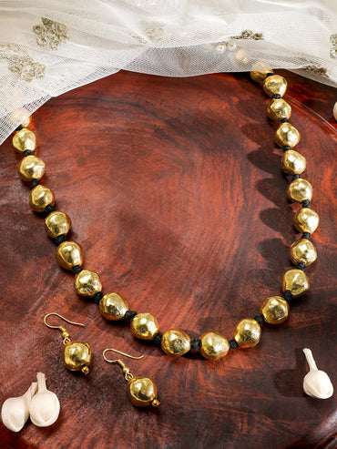 Oxidized Golden Beaded Long Necklace Set