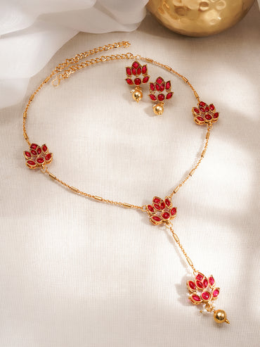 Floral Theme Red Pendant Necklace Set