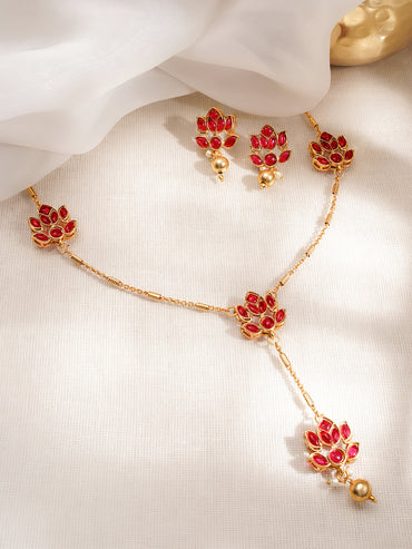 Floral Theme Red Pendant Necklace Set